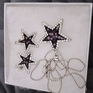 Cherry rhinestone star purple earrings and necklace